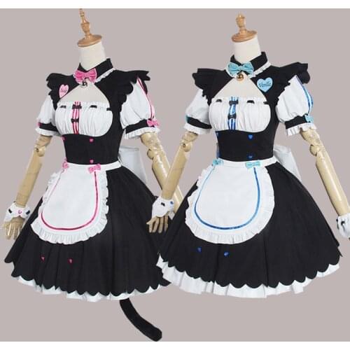 Anime NEKOPARA Chocola Vanilla Cosplay Costumes Cute Kawaii Maid Outfit Clothes Suits Women Pink BlueDresses Apron