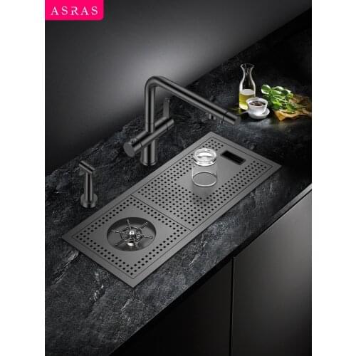 Asras 6026NX 304 Nano-plating Cup Rinser Sink Wine Bar Cafe Milk Tea Shop Kitchen Sink Glass Washer with High-pressure Sprinkler