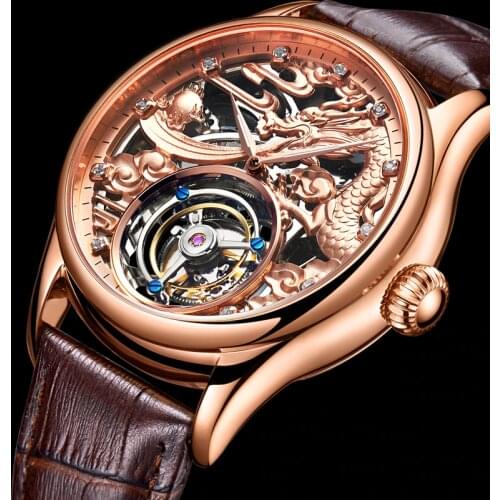 Original Real Tourbillon Mechanical China Dragon Mens Watches Skeleton Movement Business Male Sapphire Waterproof Watch For Men