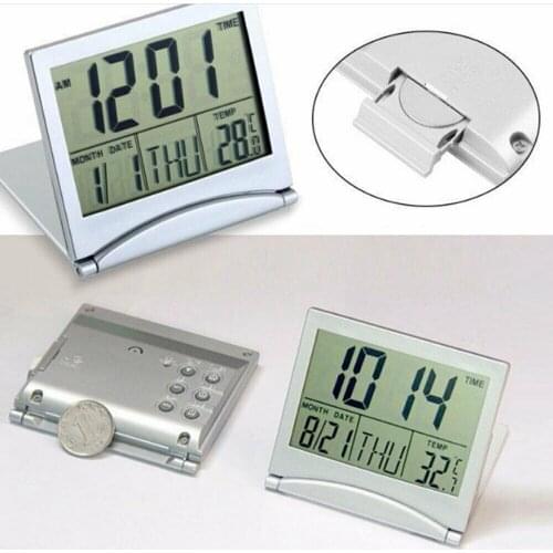 Digital Thermometer Calendar Folding LCD Digital Alarm Clock Desk Table Weather Temperature Multifunction Household Mini Clock