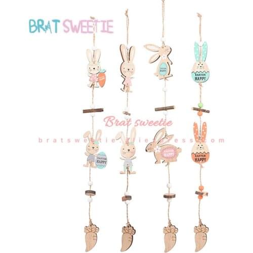 4ps/set Wood Bunny Carrot Hanging Pendants Ornaments Rabbit Wooden Crafts 2021 Easter Decoration