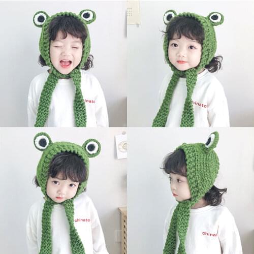 Children knitting wool hair band manual autumn winter hair cover frog cartoon head band girls baby baby baby tide