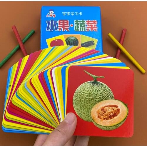 Kids Cognition Cards Fruit/Vegetable Teaching Preschool Baby Learning Chinese/English Word Card Education Toys Montessori Gifts