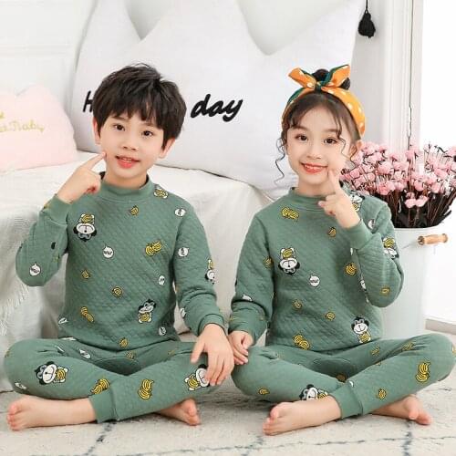 Childrens Long Sleeve Pajama Suit Thickened Underwear Baby Boys Girls Pajamas Clothing Sleepwear Pyjamas Sets For Kids