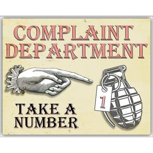 Duoduo Complaint Department Take A Number Hand Grenade Retro Vintage Country Tin Sign Bar Cafe Art Bar Decoration Living Room