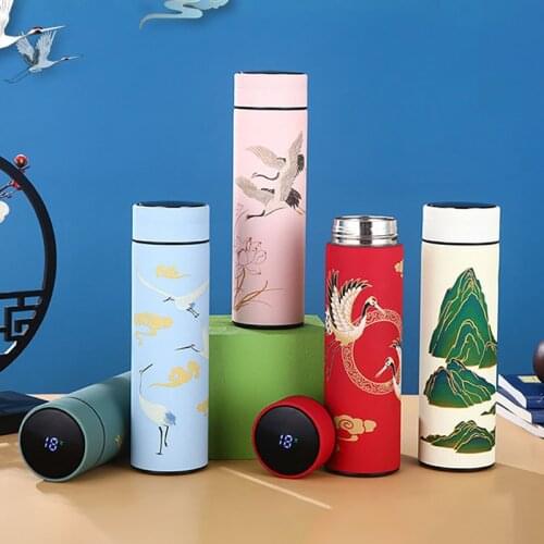 Intelligent Thermos Cup Creative Chinese Style Stainless Steel Temperature Display Water Bottle Gift Cup Thermos Flask 500 ml