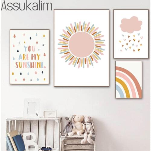Sun Rainbow Print Cloud Canvas Painting Nursery Wall Art Posters Baby Poster Nordic Wall Pictures For Baby Kids Room Decoration