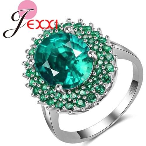 Mystery Green Cubic Zirconia Oval Finger Rings 925 Sterling Silver Prong Setting Jewelry for Women Girls Christmas Gift