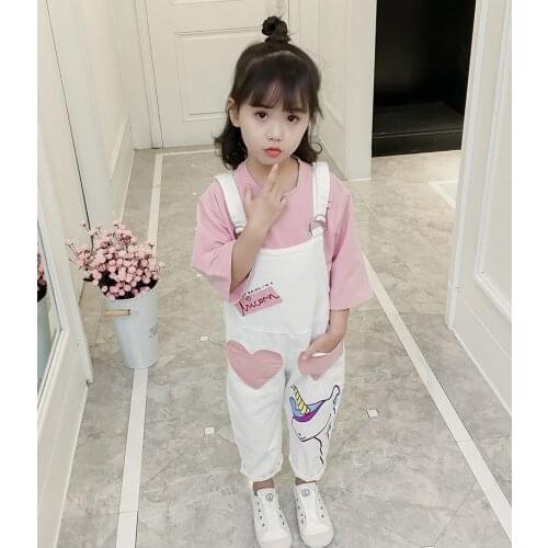 Girl Baby Clothing Sets Fashion Korean Unicorn Print Jumpsuit Cotton Shirts 2pcs Tracksuit Kids Clothing Sport Suit For Girl New