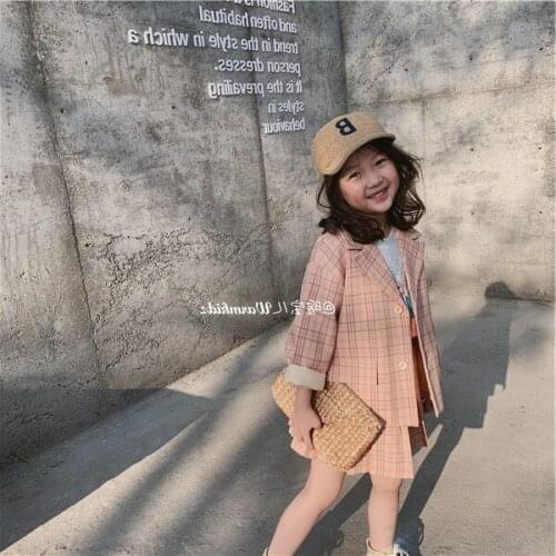 2 3 4 5 6 Years Toddler Girls Clothing Sets Korean Plaid Jackets Skirt 2pcs Fashion Baby Kids Clothing 2019 Autumn New Arrival