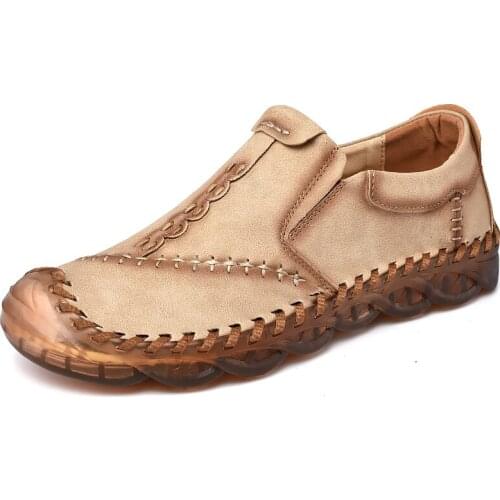 Leather Welt Sewing Mens Shoes Handmade Mens Casual Shoes Men Male Leather Shoes Soft Bigger Antiskid Shoes Big Size 46