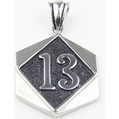 Cool Mens Silver color 316L Stainless Steel Lucky 13 Biker Motorcycle Club Pendant