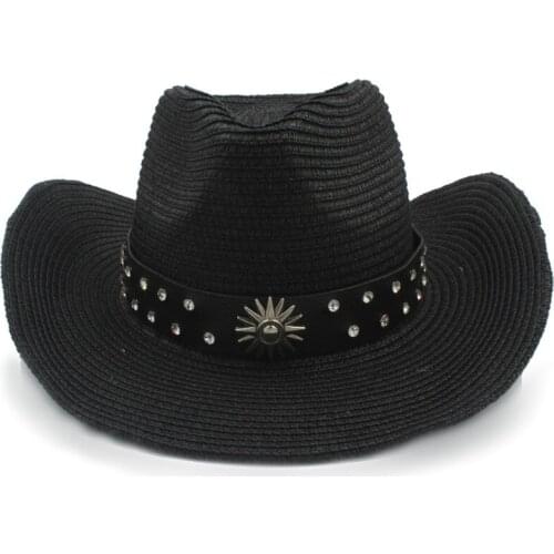 Fashion Western Cowboy Hat for Women Men Jazz Sombrero Cap Summer Hombre Cowgirl Hat With Punk Belt