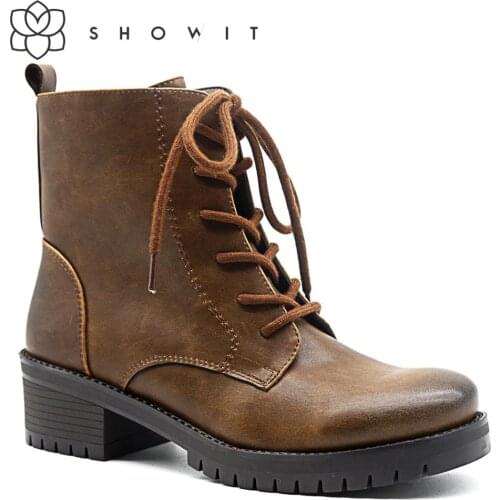 Fashionable High quality lace up womens boots flat Ankle England style Boots With Round Toe comfort female antiproof footwear