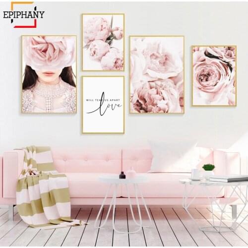Fashion Poster Pink Wall Art Peoney Flower Canvas Painting Scandinavian Print Modern Bedroom Decor Wall Pictures for Living Room