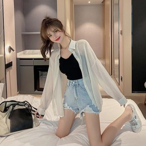 Korean Fashion Style Versatile Chiffon Cardigan Chic Sun Protection Clothes Backless Strap For Women Shirts Plus Size Summer Top