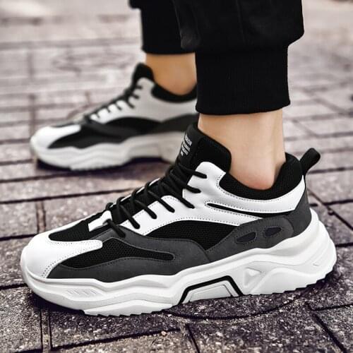 Mens Chunky Sneakers Leather Men Casual Trainers 2021 Fashion Man Platform Shoes Comfort Footwear Mesh Breathable Running Shoes