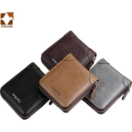Mens Leather Wallet Zipper Small Purse Card Holder Man Carteira Masculina Couro Coin Purse Man Porte Monnaie Money Bag 2021