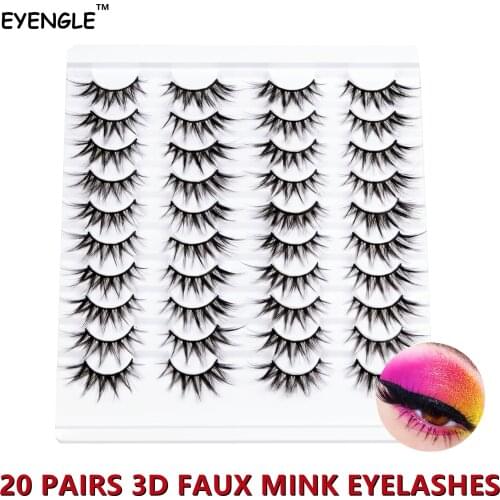 EYENGLE 20Pairs 3D False Mink Eyelashes Natural Thick Long Soft Handmade 10-20mm Eyes lashes Extension Reusable Makeup Tools