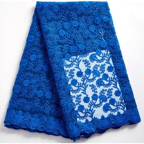 Zhenguiru New Royal Blue Flwoer African Lace Fabric 2021 Milk Silk French Lace Tulle Nigerian For Women Wedding Dress PartyA2376