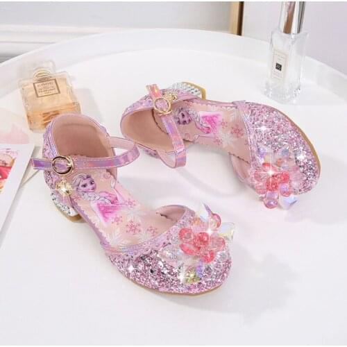 4-12 Years Old Kids Summer Crystal Shoes Fashion Frozen Elsa Sweet Bow Children Ballet Flats For Girls Baby Disney Princess Shoe