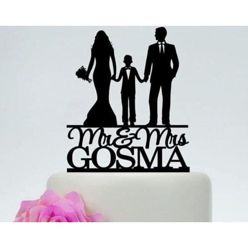 Personalise Family cake topper Bride and Groom with little boy Cake Topper,Couple with child, Wedding Couple Custom Cake topper