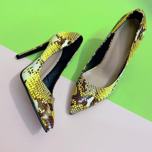 Serpentine Pumps Women High Heels Pointed Toe Shallow Pumps For Party Wedding Fashion Snake Print Dress Shoes Size 35-42