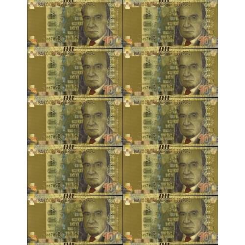 Selling10pcs/lot Colored 100 Peruvian Sol Banknotes In 24K Gold Fake Money Exquisite Craft Collection Gifts
