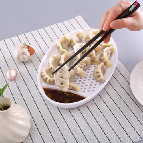 Big Size Separated Oval Dumpling Dish with Vinegar Part Creative Household Tablware Drain Plate Seasoning Dish Kitchen Supply
