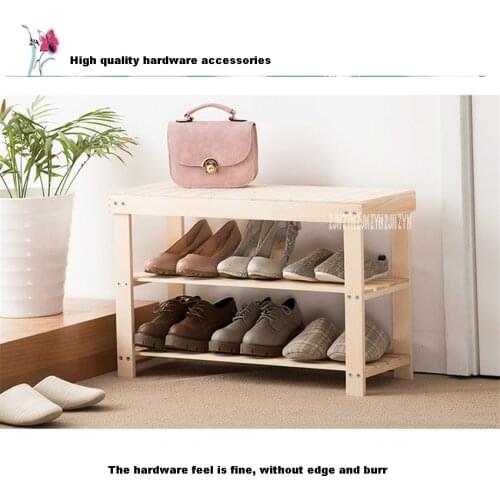 RF-023 Living Room Doorway Pine Shoe Storage Cabinet Entrance Fabric Shoes Trying Stool Creative Double Deck Wood Shoe Rack