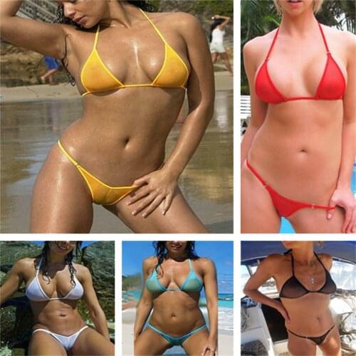 Mesh Micro Bikini Set Swimwear Women Brazilian Sheer Swimsuit Sexy See Through