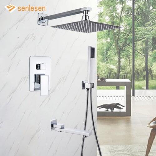 Senlesen Bathroom Shower Set 3-ways Faucet Wall Mount Concealed Chrome Tap Shower System Bathtub