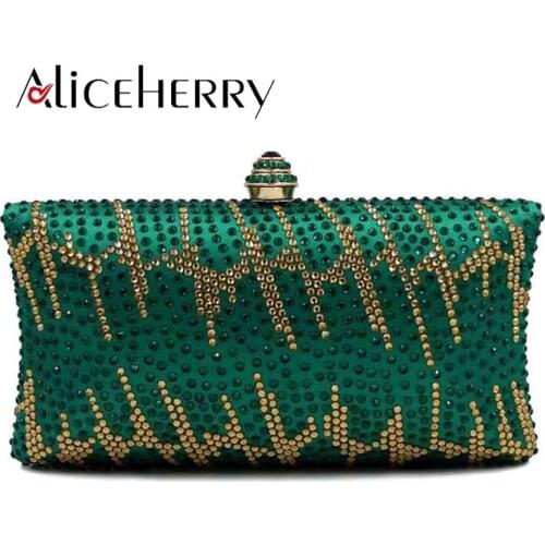 Vintage Green Crystal Evening Party Luxury Designer Box Clutches Women Handbag Purse Bridal Wedding Chain Prom Shoulder Bag