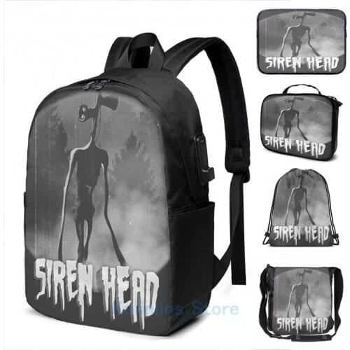 Funny Graphic print Scary Siren Head vintage meme USB Charge Backpack men School bags Women bag Travel laptop bag
