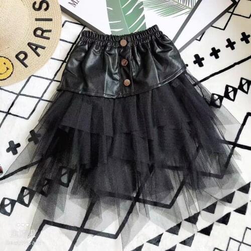 2020 kids clothes girl children fashion faux pu leather tulle skirt child wear