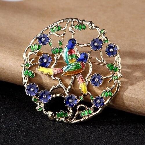 Crystal Metal Bird Flower Brooches For Women Wedding Rhinestone Luxury Vintage Elegant Large Brooch Pin Jewelry Accessories