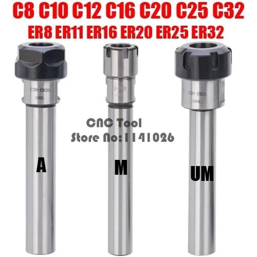 1PCS C8 C10 C12 C16 C20 C25 C32 C40 ER8 ER11 ER16 ER20 ER25 ER32 100L 150L 200L Chuck Holder CNC Milling Lengthen Tool carrier