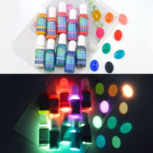 10ml 20 Colors Glowing in Dark Epoxy Resin Dye Fluorescent Pigment Liquid Luminous Colorant for Handmade DIY Jewelry Making Tool