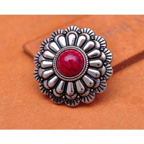 10PC 30mm SILVER 3D FLOWER WESTERN RED TURQUOISE CONCHO FOR LEATHERCRAFT SADDLE TACK BELT WALLET DECOR