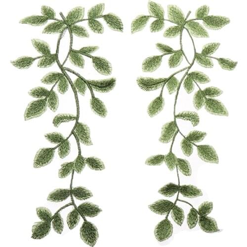 2pcs Green Leaves Lace Embroidery Applique DIY Lace Fabrics Applique for Wedding Evening Dress Clothing Sewing