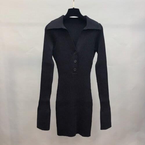 2021 Net Red Same Slim V-neck Slim Knit Dress with Waist and Temperament Black Short Skirt