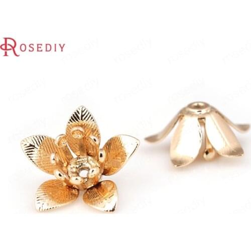 31435-G)20PCS 14MM height 6.5MM 24K Champagne Gold Color Brass Flower Spacers Jewelry Making Supplies Diy Findings Accessories