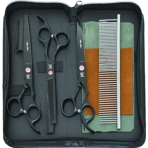 7" Professional Pet Trimming Scissors Dog Straight Curved Cutting Tijeras 6.5" Animal Thinning Shear Dog Grooming Scissor B0032A