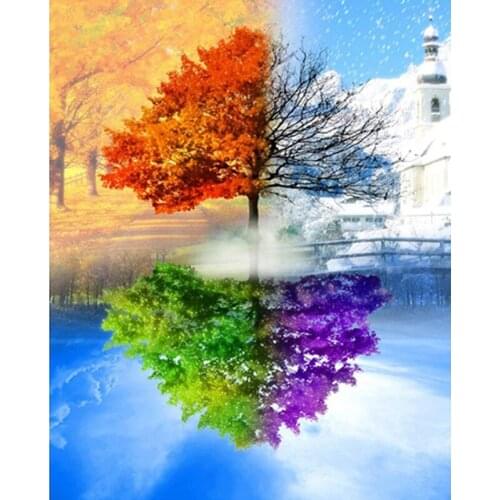 Diamond Painting Full Drill Diamond Embroidery Resin Pictures Diamond Mosaic Seasons Tree Scenery Cross Stitch Wall Art