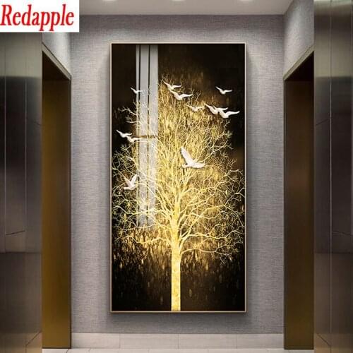 Diamond embroidery abstract art full square round drill diamond painting gold money tree birds 5d diy diamond mosaic decoration