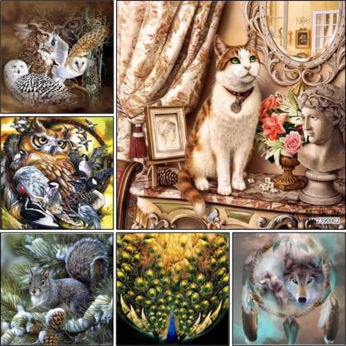 5D DIY Diamond Painting Animal Cross Stitch David Cat Owl Rabbit Wolf Needlework Home Decorative Full Diamond Embroidery Mosaic