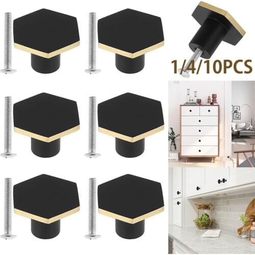 Antique Golden Black Hexagon Handle Brass Drawer With Screws Wardrobe Kitchen Door Pull Cabinets Knob Door Cupboard Hardware