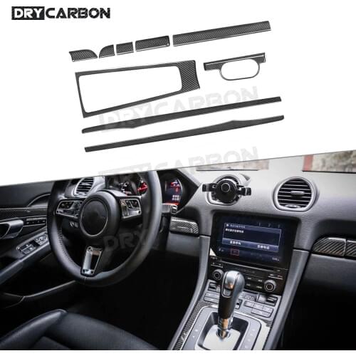 Car Central Control Gear Shift Panel Dashboard Door Trim Covers Sticker fit for Porsche 718 911 Dry Carbon Fiber Interior Trim