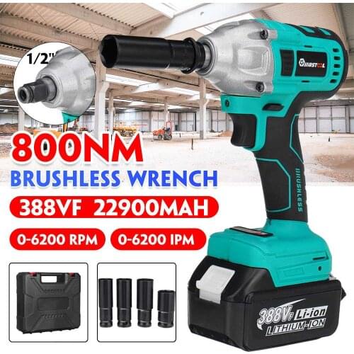 800N.m Torque Brushless Electric Impact Wrench Rechargeable 1/2 Sokect Cordless Screwdriver Power Tools for Makita 18V Battery