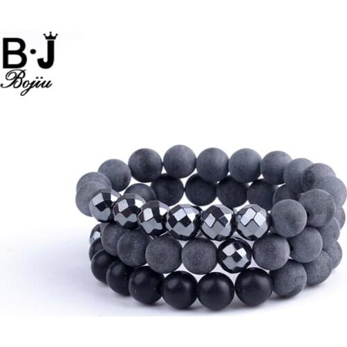 BOJIU Bracelet For Women Matte Grey Natural Ag. Stone Elastic Strand 10mm Bead Charms Bracelet Fashion Jewelry BC129